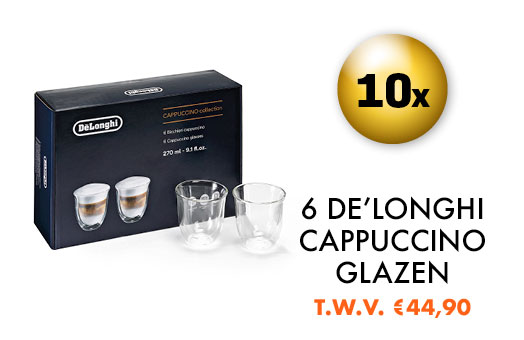 10 x DeLonghi cappuccino glazen 6x 270ml t.w.v. €44,90