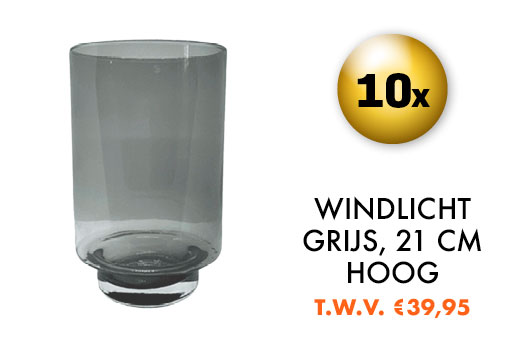 10 x Windlicht in de kleur grijs | Mondgeblazen glas | Ø14 x H21 cm t.w.v. €39,95